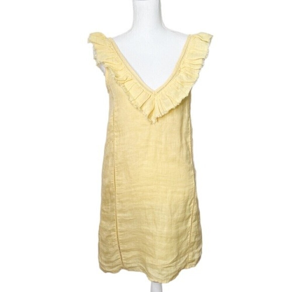 Faherty Ellis Sleeveless Ruffle Yellow Linen Shift Mini Dress Size XS New